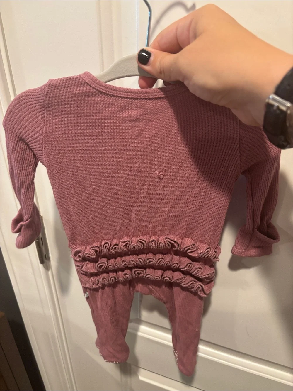 Boysenberry Bamboo Waffle Ruffle Zipper Footie